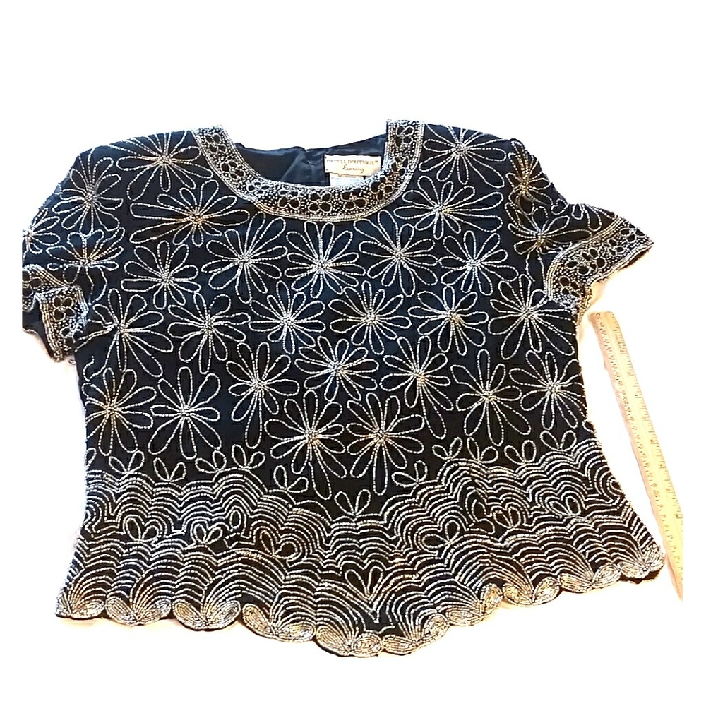 Black beaded evening blouse XL